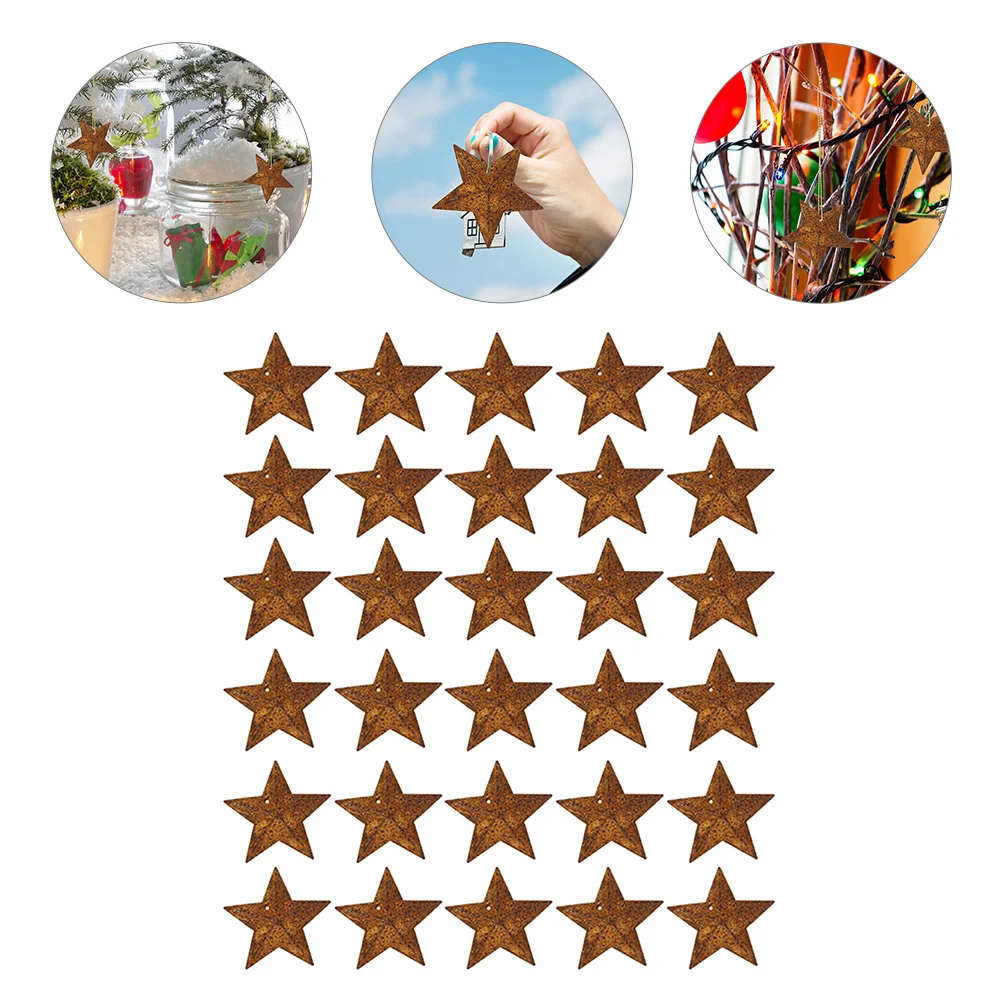 

30 Pcs Rusty Pentagram Small Star Decor Miniature Barn Christmas Decorations Iron Tree Ornaments