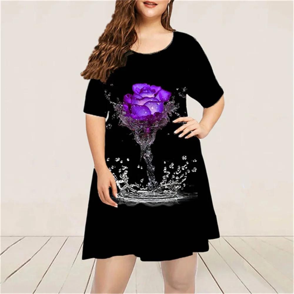 

Женское винтажное платье-пуловер, Элегантная короткая юбка с круглым вырезом и коротким рукавом, с 3D-принтом в виде жидких цветов, лето 2022