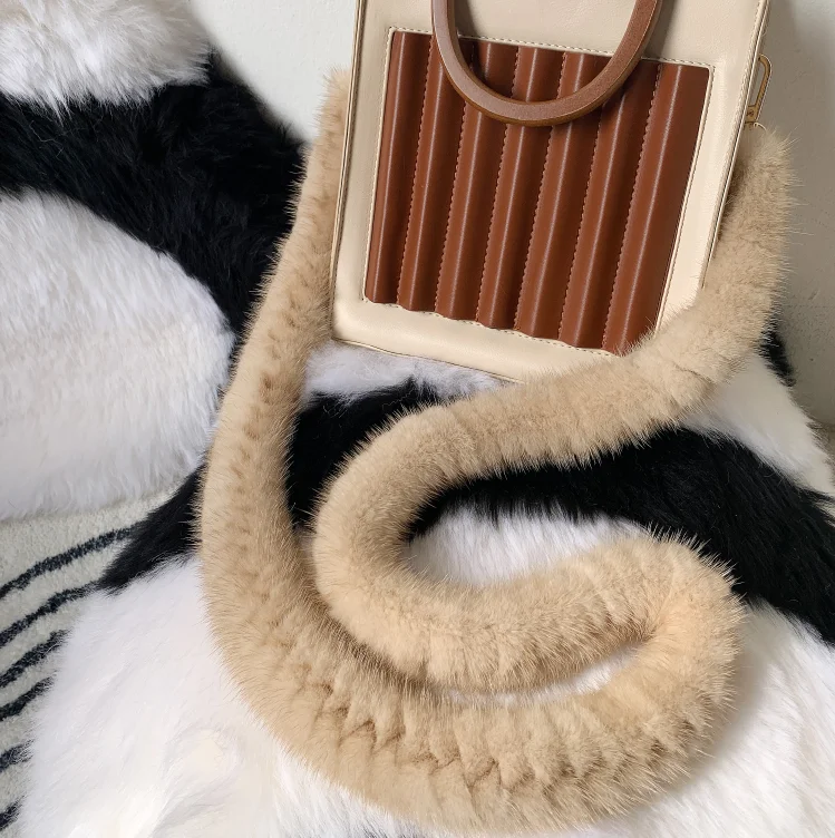 120m Replacement Bag Strap Genuine Mink Fur Handbag Shoulder Straps Natural Fox Handle For Women Belts Winter Accessories R50