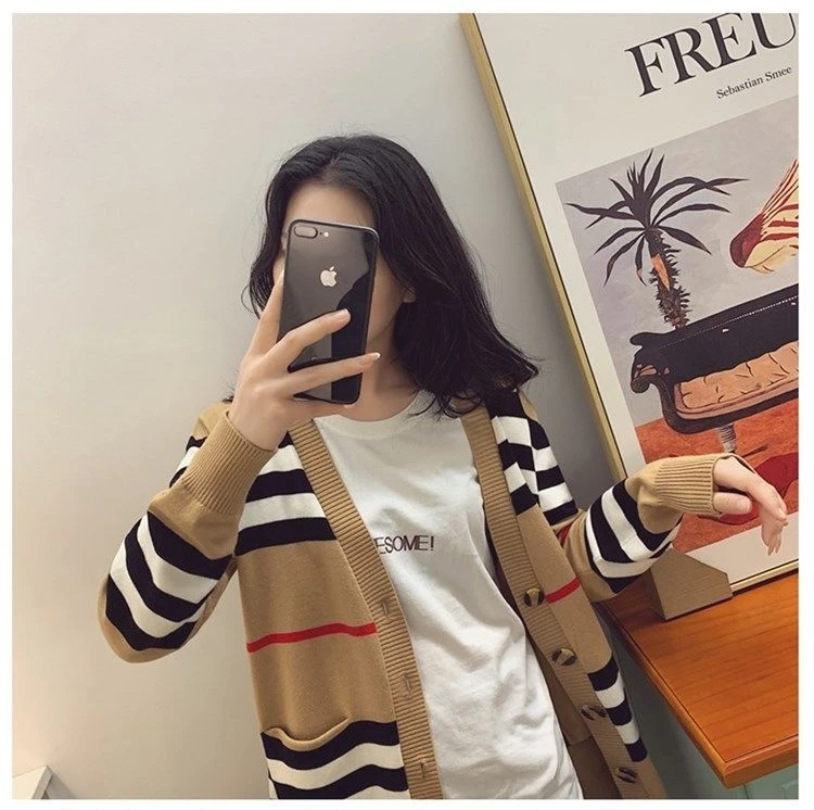 Полосатый кардиган для женщин 2024 Ropa De Mujer корейские модные трикотажные изделия