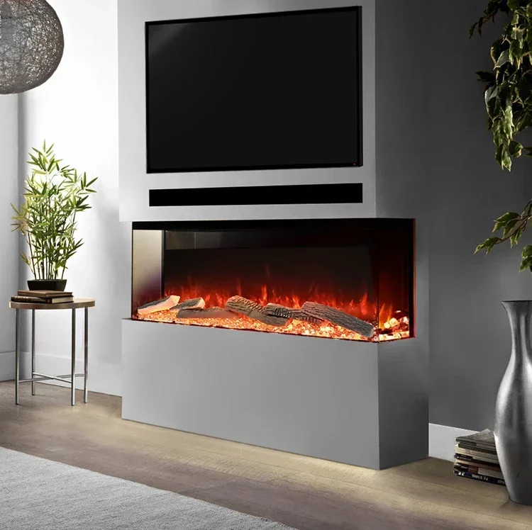 60-дюймовый современный чугунный электрический камин 3-сторонний стеклянный с