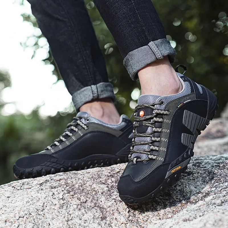 Genuine Leather Mens Hiking Shoes Outdoor Trail Trekking Sneakers Men Mountain Boots Tactical Sneakers Men Climbing Sports Shoes