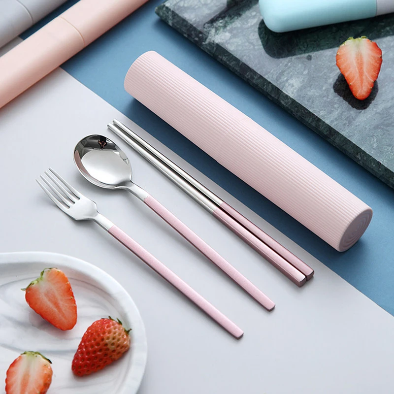 

Portable Cutlery Set Dinnerware Tableware High Quality 304 Stainless Steel Fork Spoon Chopsticks Travel Flatware with Box