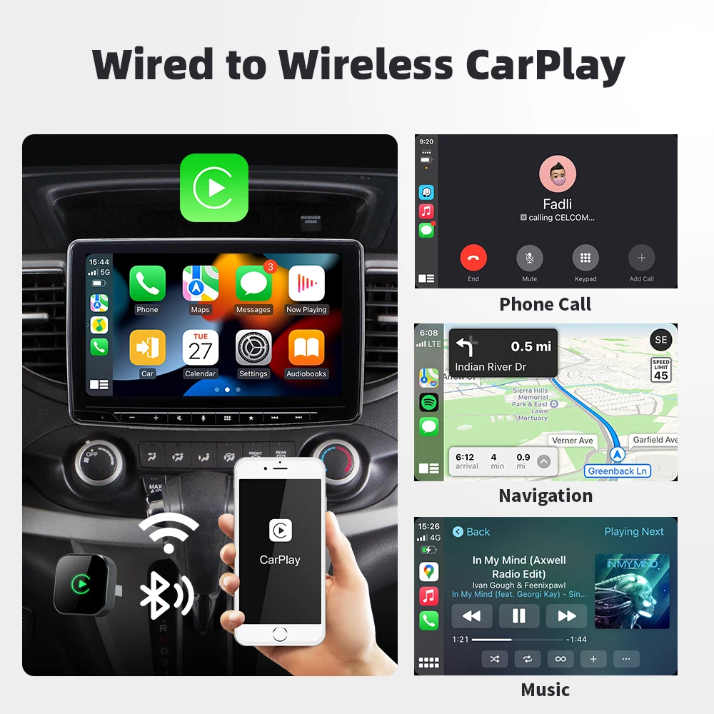 Фото Беспроводной ключ CarPlay Беспроводной адаптер Android Auto 2 в 1 Автомобильные интеллектуальные системы AI Smart Box для автомобиля с проводным CarPlay №4