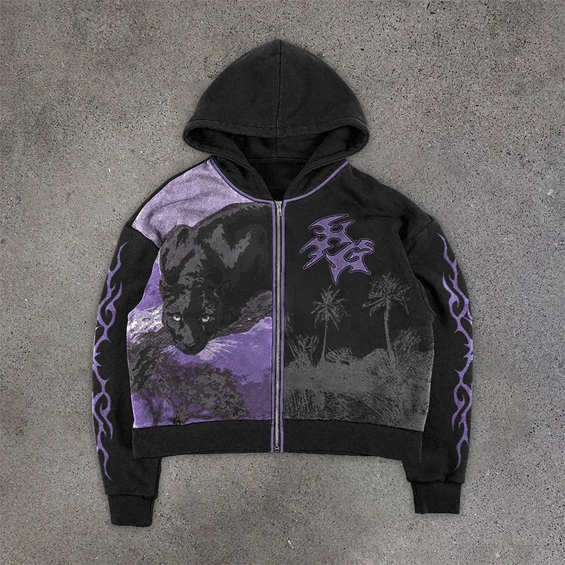 Y2K Толстовка с капюшоном в стиле панк портретным принтом толстовка большого