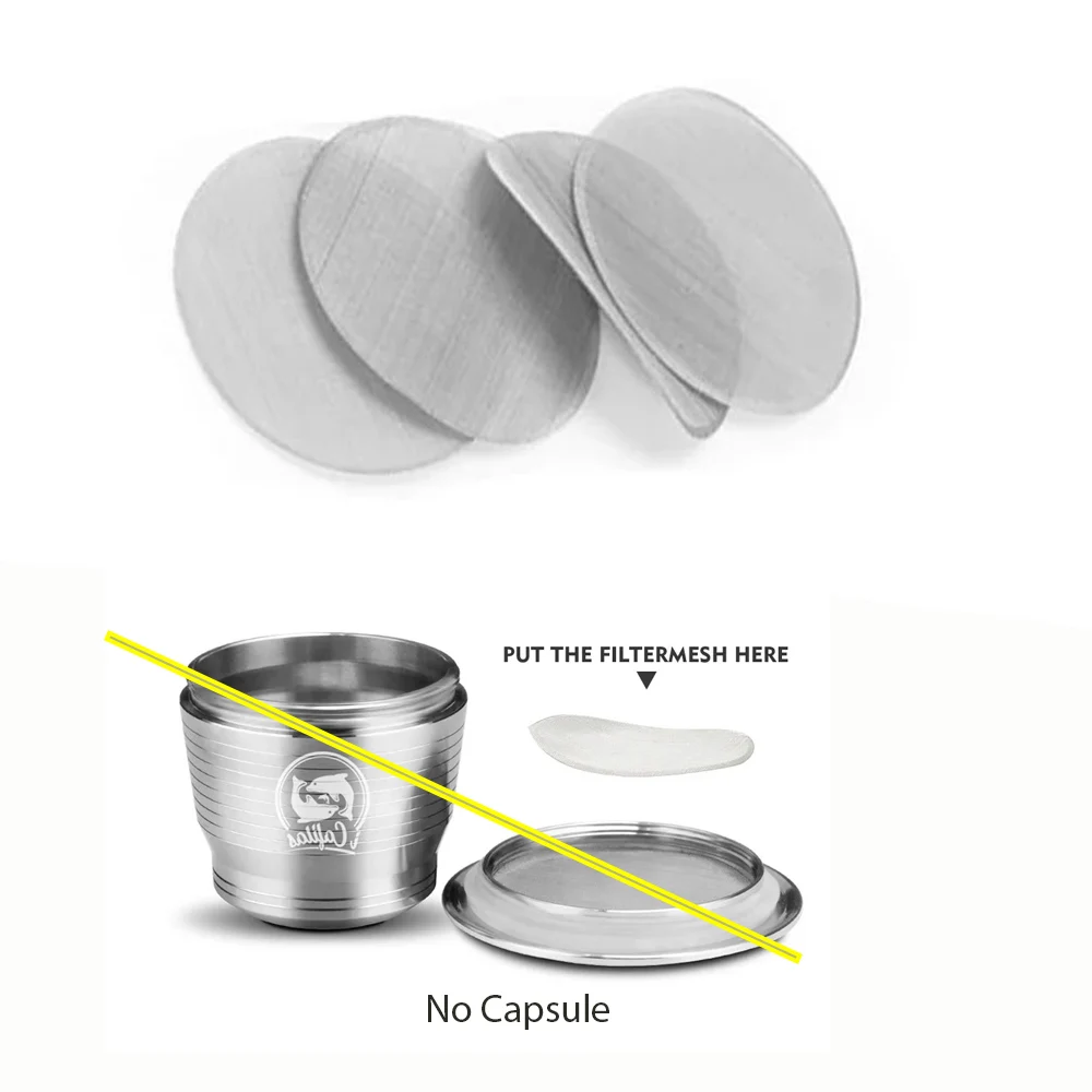 Фото ICafilas5/10 шт. тонкие фильтры Nespresso с более сеткой, лучшая фильтрация, подходят для многоразовых кофейных капсул Nespresso из нержавеющей стали №1