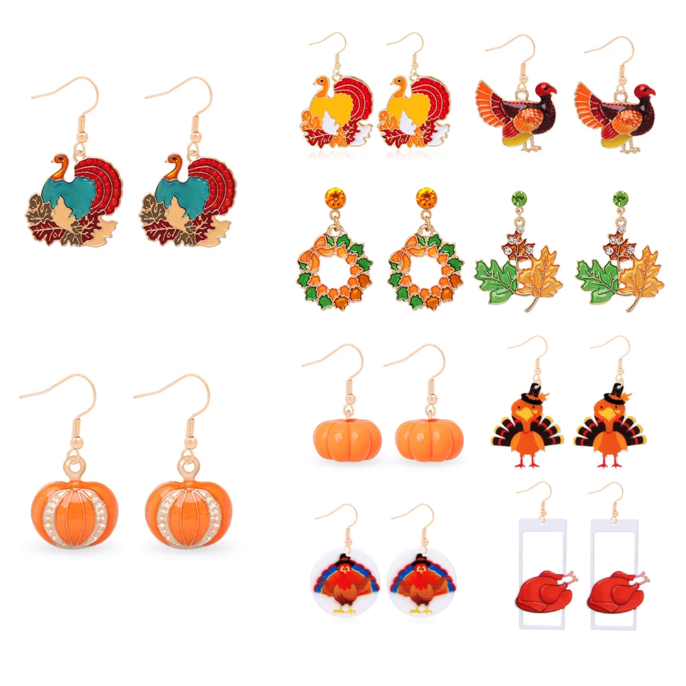 

Thanksgiving Day Turkey Drop Earrings for Women Girls Cosplay Party Alloy Maple Pumpkin Dangle Earring Jewelry Thanksgiving Gift