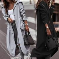 women coat single breasted placket long sleeves lapel solid color buttons cardigan pockets mid calf length turn down collar autu