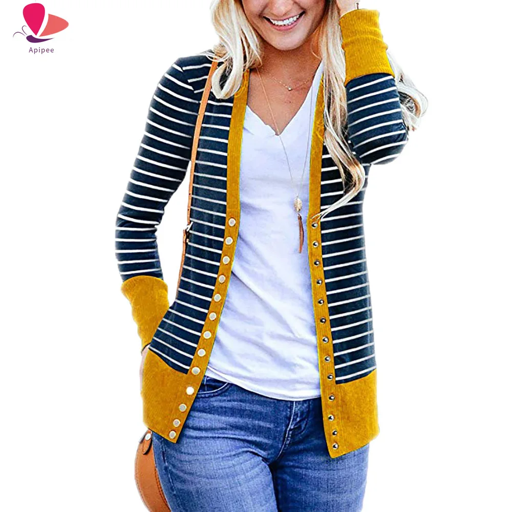 

Outerwear & Coats Jackets Spring Autumn Long Sleeve Loose Casual Striped Cardigan Coats And Jackets Women Outwear Overcoat