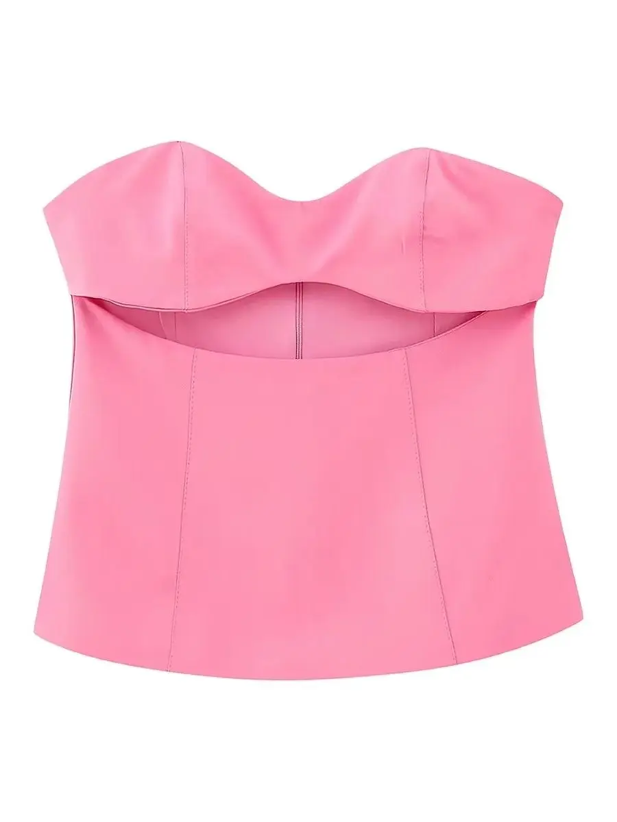 

YLJHQX 2023 NEW Summer Women Solid Color Strapless Asymmetry Ruched Zipper Decoration Vintage Streewear Top