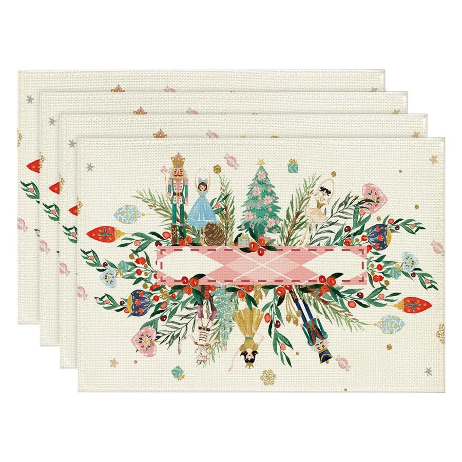 

Рождественский Щелкунчик Холли, льняные салфетки, набор столовых приборов, зимние рождественские праздничные коврики для стола для кухни, рождественские украшения