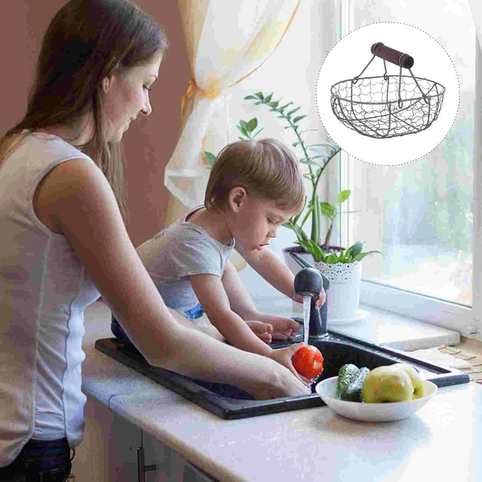 

Basket Storage Fruit Organizer Metal Egg Holder Vegetable Stand Decorative Fridge Freezer Countertop Kitchen Vintage