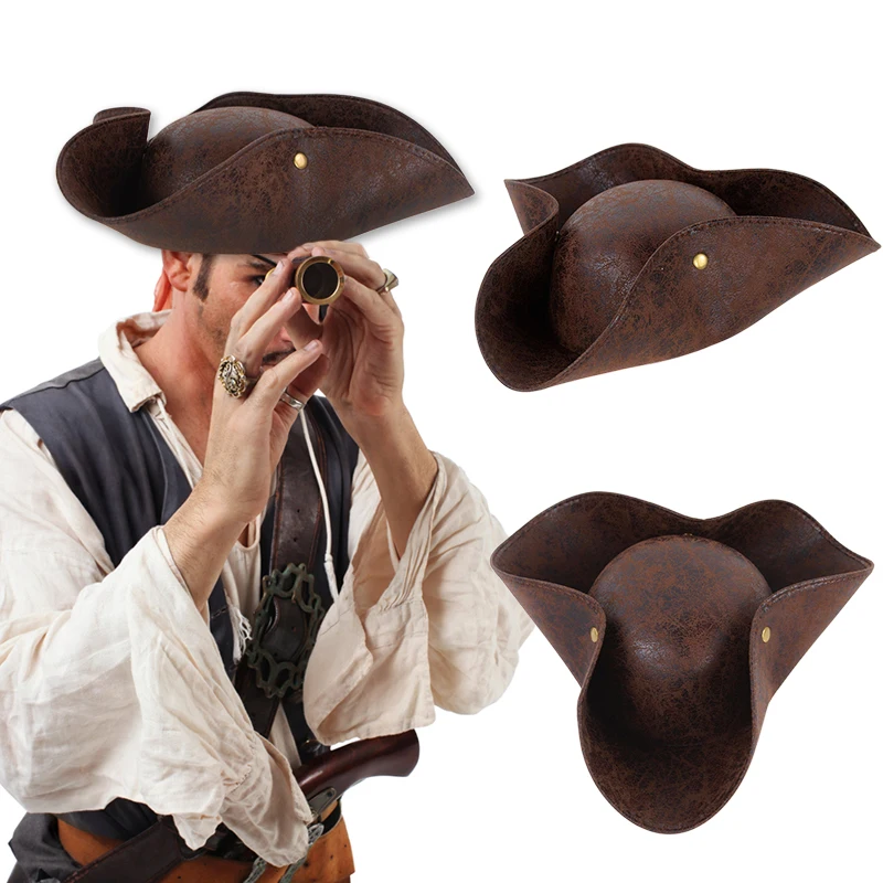 

Faux Leather Pirate Hat Jack Captain Cosplay Men Women Costume Accessories Halloween Masquerade Party Decoration Adult Kids Hat