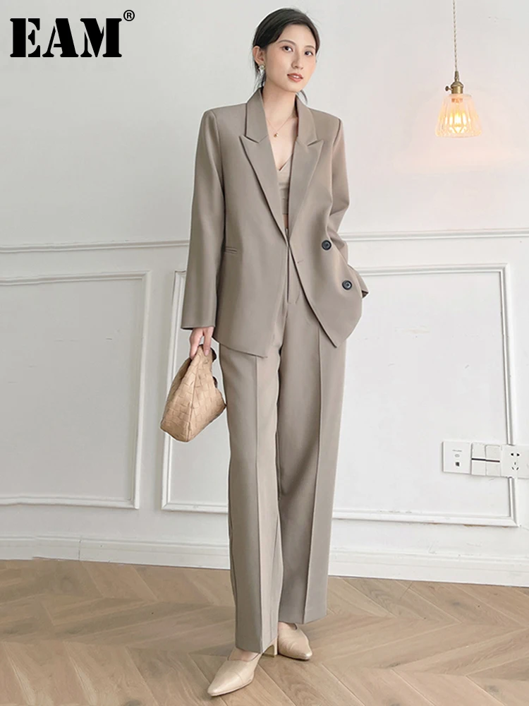 

[EAM] Wide Leg Pants Casual Two Piece Suit New Lapel Long Sleeve Loose Fit Women Fashion Tide Spring Autumn 2022 1DE2201