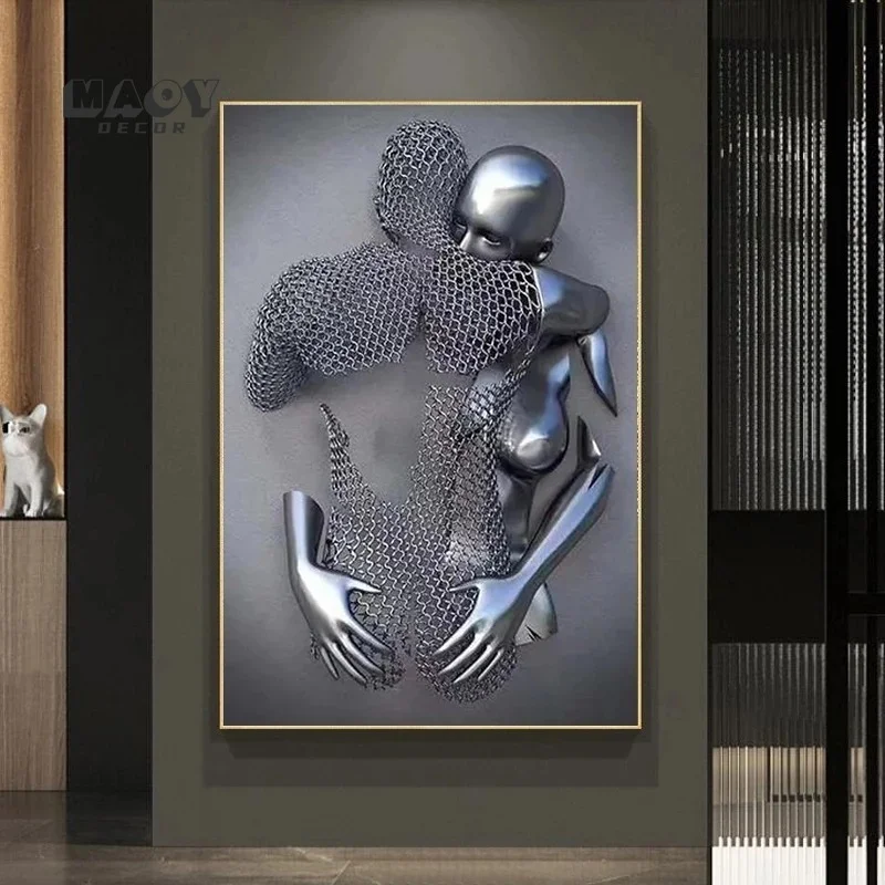 

Nordic Couples Metal Figure frame Poster Wall Art Canvas Painting Lover Sculpture Print Wall Picture for Living Room Home Decor