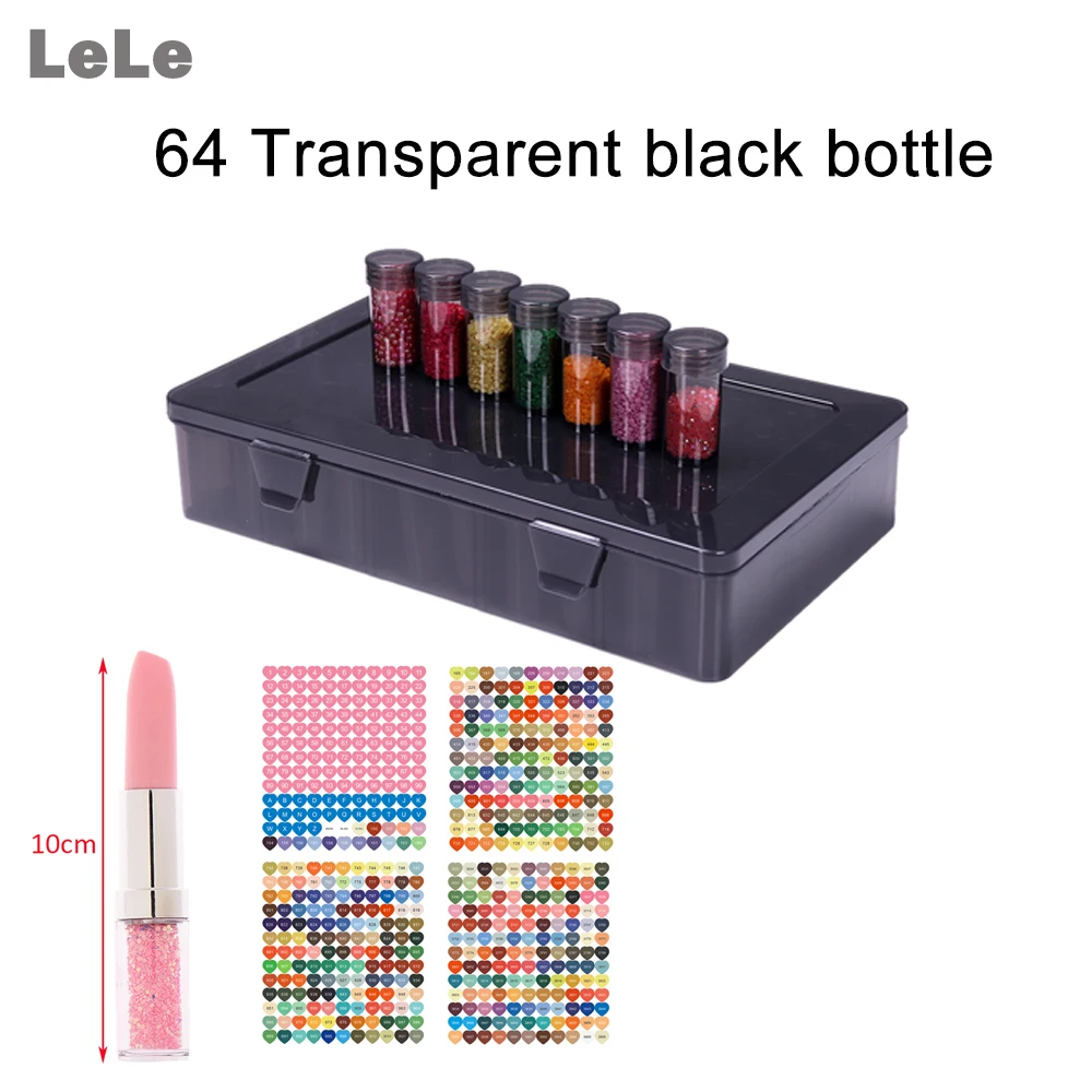 

64 черные бутылки, коробка для хранения алмазной живописи с наклейкой DMC, портативный контейнер для бусин, вышивка крестиком, аксессуары, инструмент