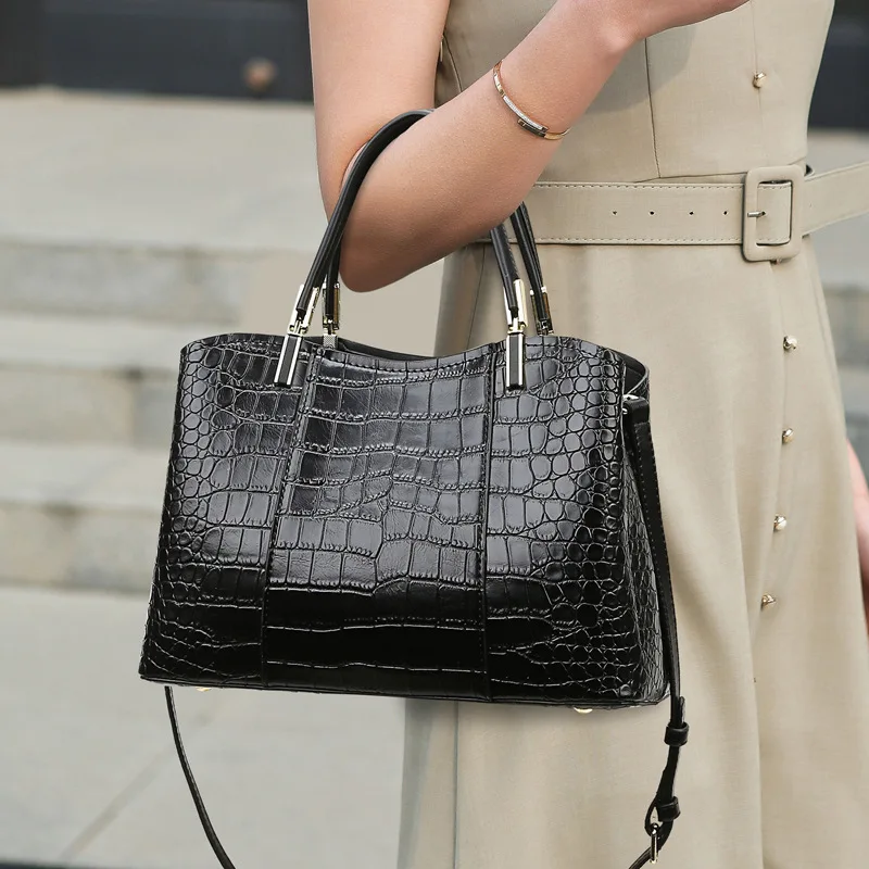 

New Luxury Brand Genuine Leather Large-capacity Crocodile Pattern Simple One-shoulder Messenger Bag Western Style Handbag Bolso