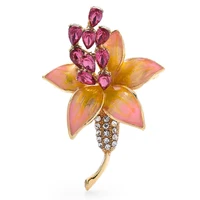wulibaby rhinestone lily flower brooches for women unisex 2 color enamel charming flower party office brooch pin gifts