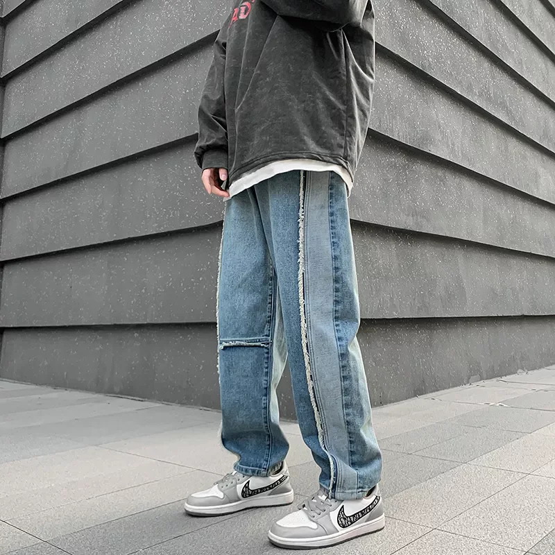 

Wide Leg Jeans Hip Hop Patchwork Casual Men's Baggy Denim Pants High Street Jean Pants Neutral Trousers Summer Men