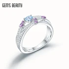 Женское кольцо с натуральным голубым топазом и аметистом