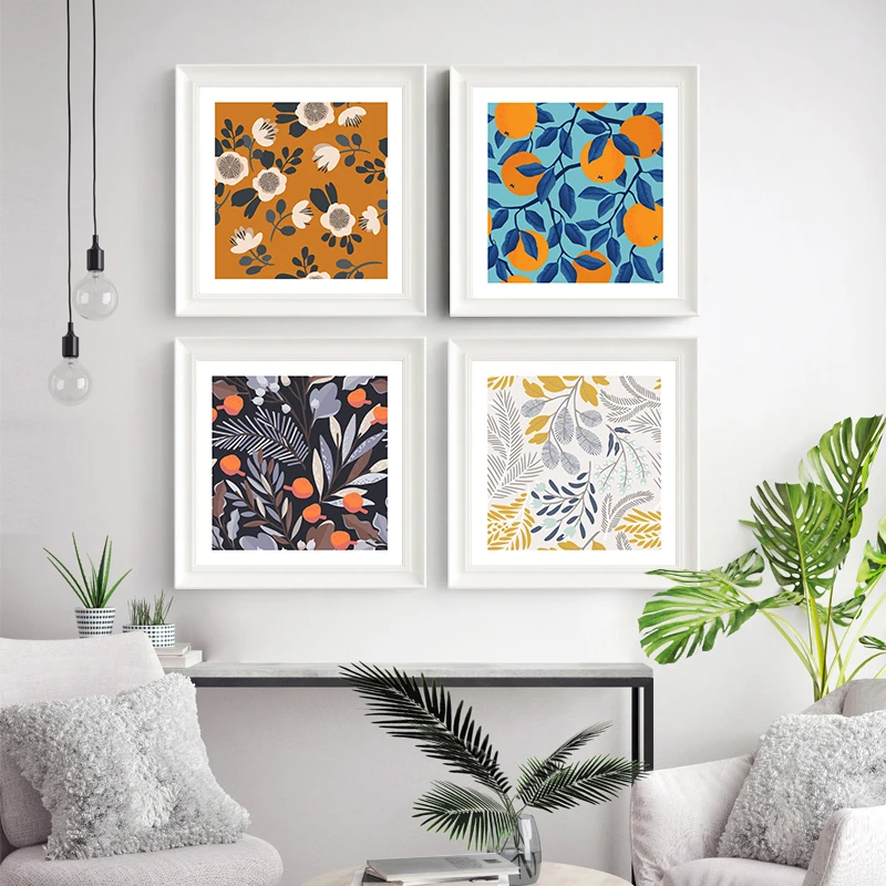 

Retro Abstract Plant Flower Fruit Wall Art Canvas Painting Minimalist Poster Square Picture Living Room Interior Home Decor