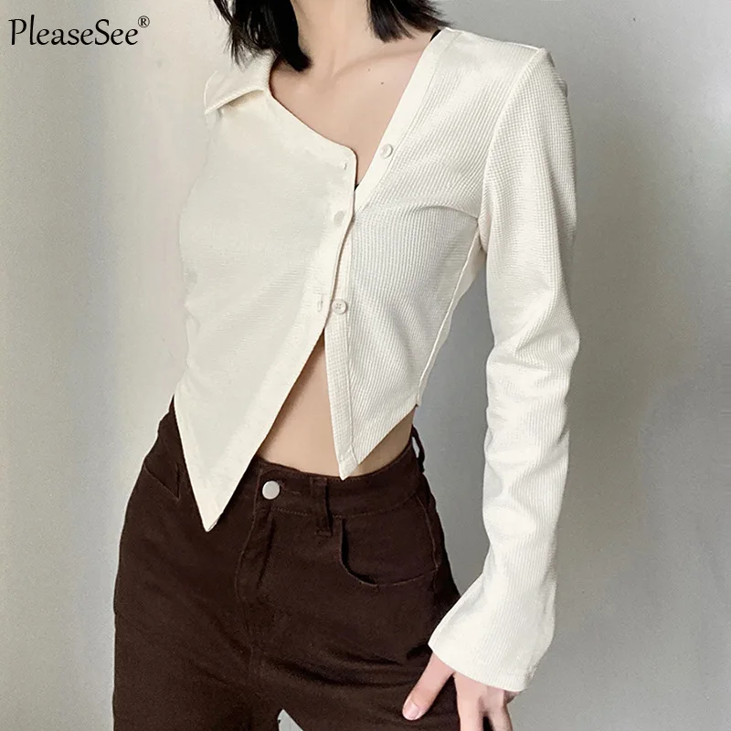 Кроп-Топ женский однобортный с длинным рукавом весна 2022 |