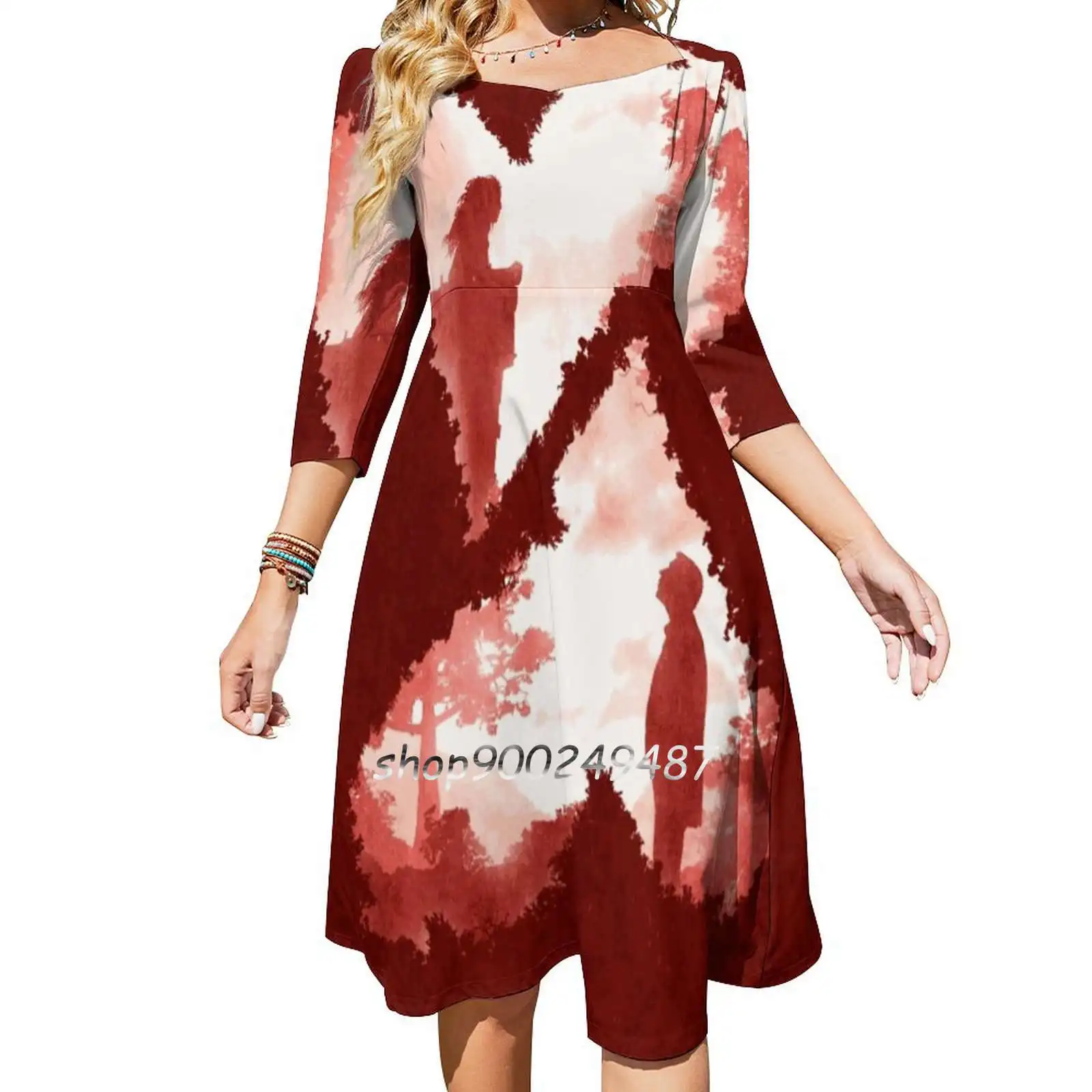 

Secret Lovers Meet Square Neck Dress Sweet Summer Dress Women Elegant Halter Print Dress Valentines Valentinesday Love Lovers