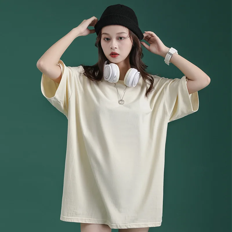 

2022 NEW FASHION WOMEN Round Neck 100% Cotton Women's Top Solid Color Casual Short Sleeves 2022