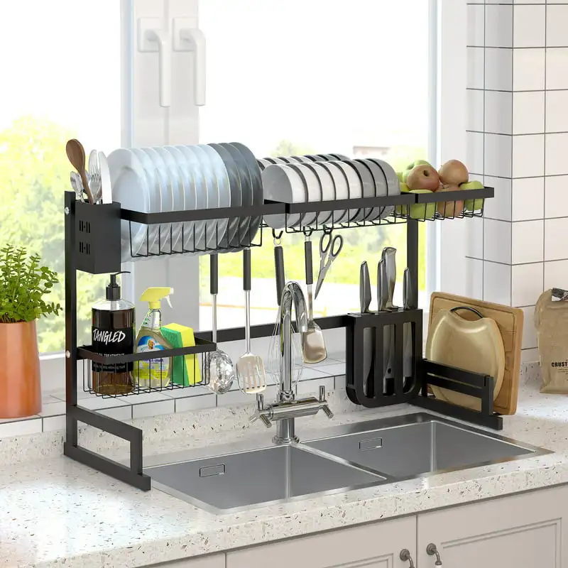 

Steel Dish Rack Dish Drainer Drying Dryer Rack Holder with Draining Board Chopsticks Holder for Kitchenware для кухни п