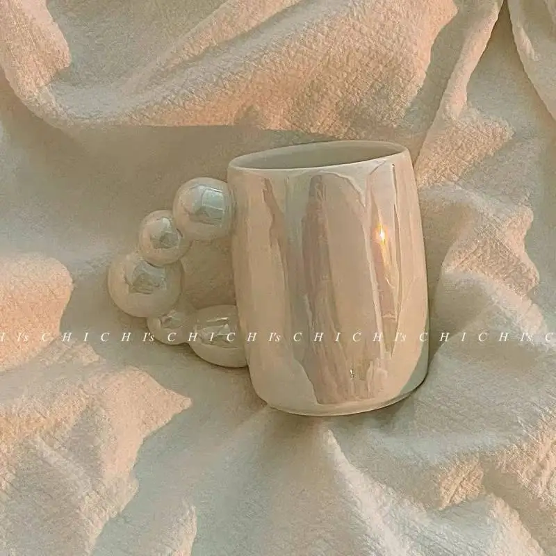 

Retro Rotating Candied Gourd Handle Pearlescent Colorful Mug Rotating Ball Handle Coffee Cup Water Cup Ceramic Cup Coffee Mug
