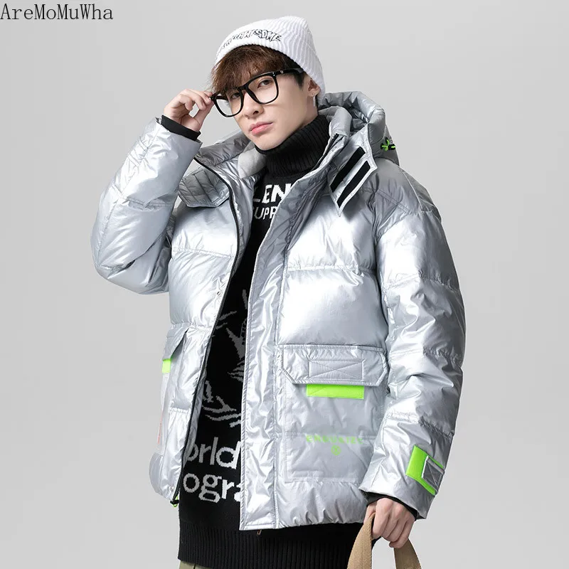Men's 2021 Winter New Youth Thick Warmth Fashion Cotton Coat Men's Daily Casual Down Jacket Black Glossy Men Puffer Jacket M-4XL