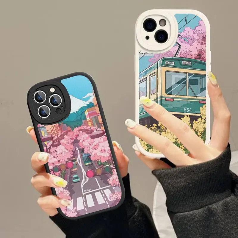 

Japanese Aesthetic Traint Moun Fuji Phone Case Hard Leather For iPhone 14 13 12 Mini 11 14 Pro Max Xs X Xr 7 8 Plus