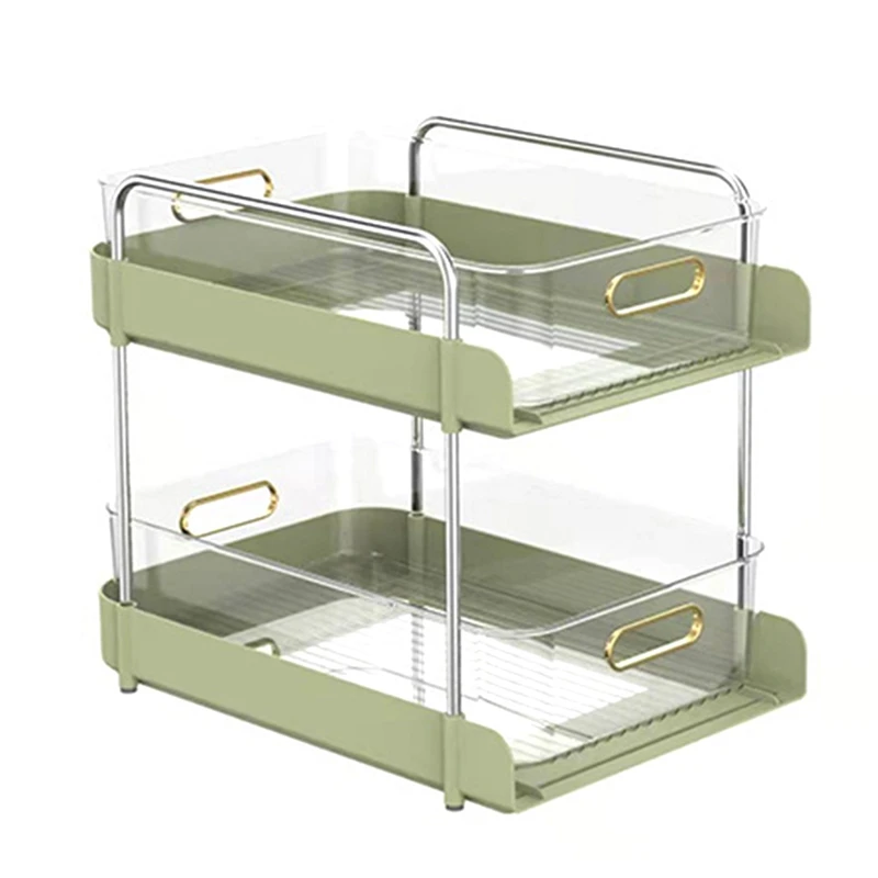 

Removable Transparent Double-Layer Rack Cosmetic Seasoning Bottle Storage Rack Drawer Pull-Out Rack