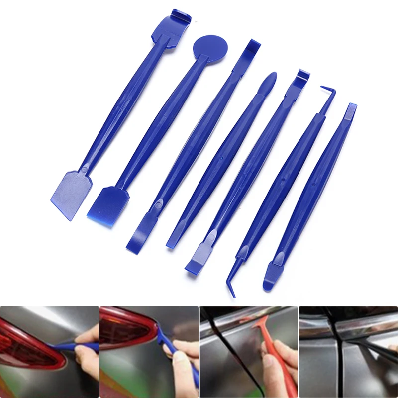

7pc Auto Styling Vinyl Carbon Fiber Window Ice Remover Cleaning Wash Car Scraper With Felt Squeegee Tool Film Wrapping