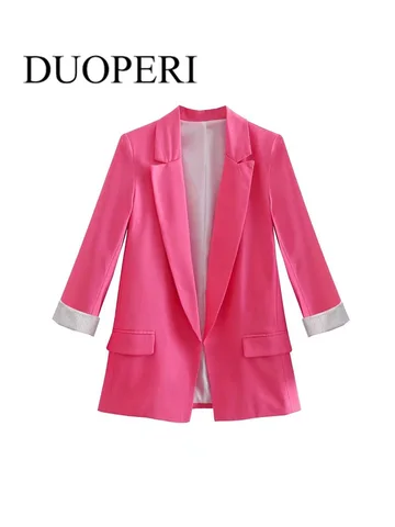 Женский офисный пиджак DUOPERI, льняной пиджак без подкладки, винтажная женская верхняя одежда с длинным рукавом, наряды для женщин