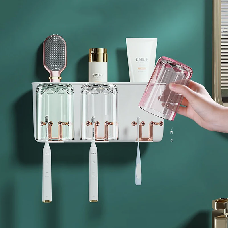 

Bathroom Accessories Organizer Tools Set Toothbrush Holder Automatic Toothpaste Dispenser Holder Toothbrush Wall Mount Rack