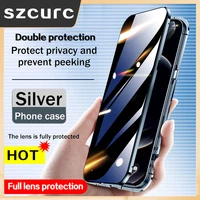 For iPhone Case  NEW 360   Full Protection revent the peep Magnetic Adsorption Glass phone cover iPhone Pro Max Mini