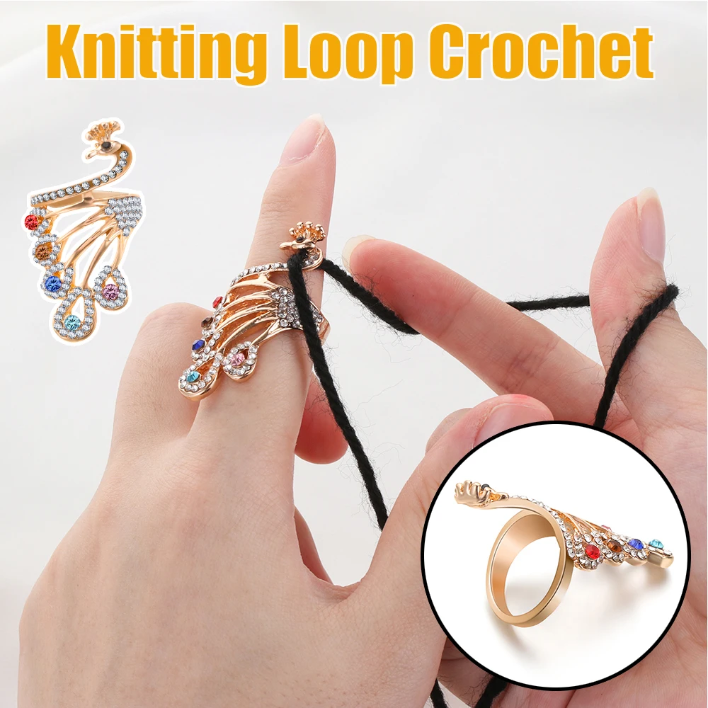 

Finger Wear Sewing Accessories Knitting Tools Knitting Loop Crochet Ring Sewing Accessories Yarn Guides Peacock Shape