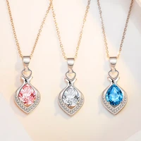 silver color necklace new woman wedding jewelry high quality pink blue crystal zircon heart pendant necklace length 45cm