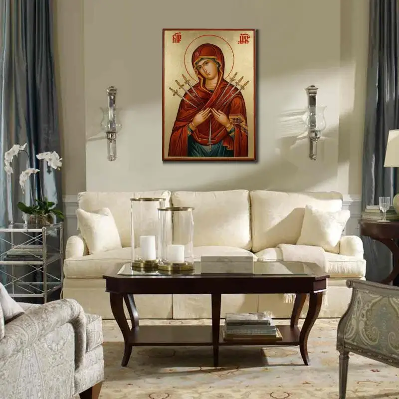 Большая Картина на холсте с изображением матери сожалеющей Дева Мария ручная