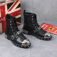 gothic punk dress cow leather boots for men casual rivet shoes lace up platform boot motorcycle botas masculinas zapatos hombre