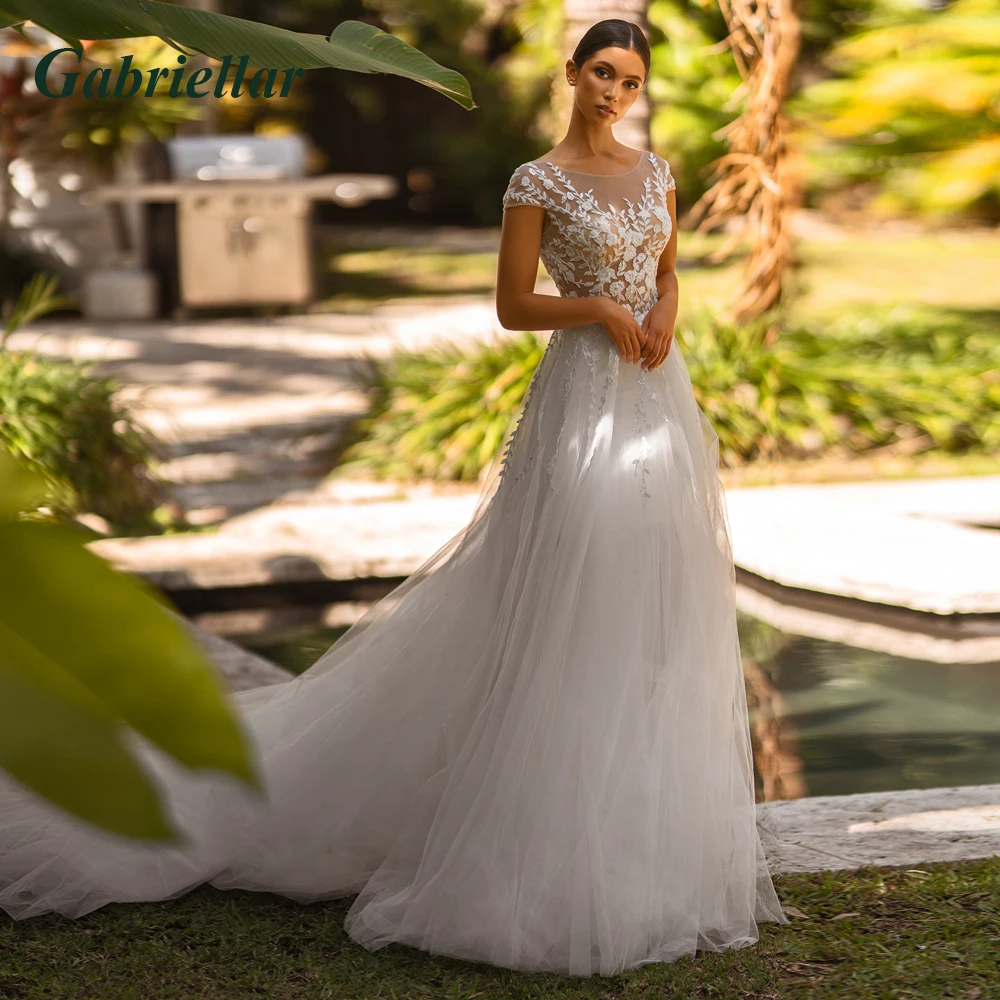 

Gabriellar Classic Tulle Wedding Dresses Scoop Appliques Backless Court Train Wedding Gown Vestido De Casamento Personalised