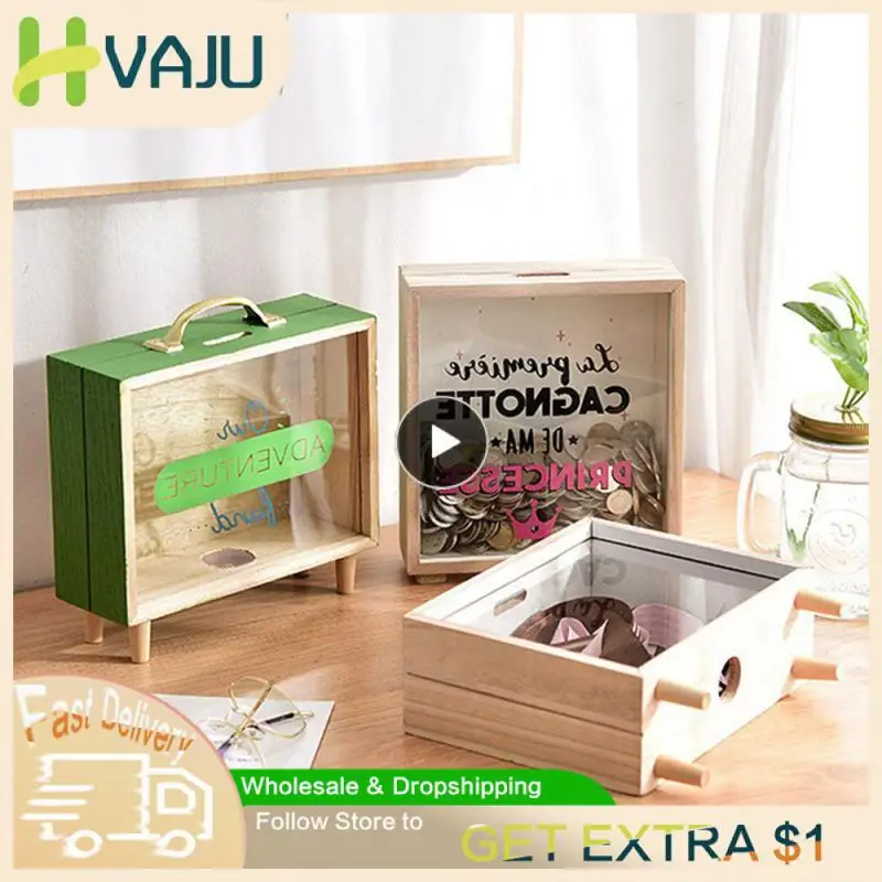

Storage Boxes Money Saving Box Portable Simplicity Piggy Bank 20.5 ×7×18.5 Cm Ins Wooden Box Home Storage Desk Decoration