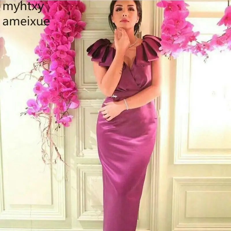 

2023 Ever Pretty V Neck Long Rose Red Evening Dresses Purple Cap Sleeve Formal Dress Gown Robe Soiree Vestido Longo Festa