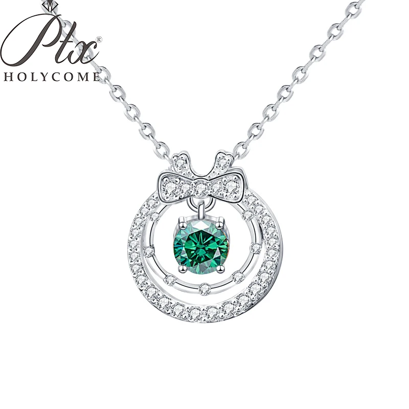 PTX Holycome 1CT Moissanite Pendant Necklace Sterling Silver Green Color Diamond Necklace for Women Anniversary Gift Fine Jewelr