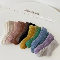 2022 autumn winter 5 pairslot children pure color fashion socks girl infant cotton breathable mid socks boy baby casual socks