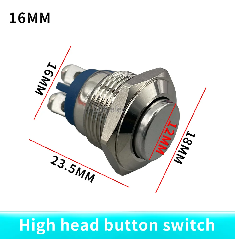 16 мм высокоголовый круглый Мгновенный металлический кнопочный переключатель DT