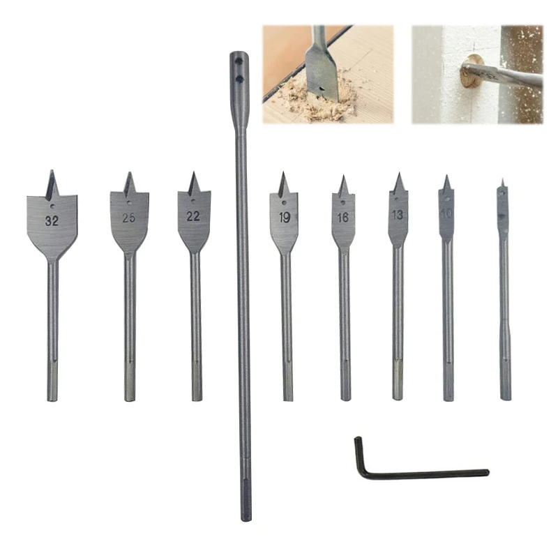 6/10PCS Flat Drills Durable High-Carbon Steel HCS Wood Hand Drill Bit Titanium Coated Spade Woodworking Power Tool Plank Punch