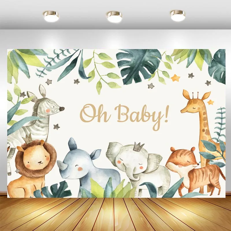 

Мальчик сафари Baby Shower декорация Oh Baby фотография фон виниловый Зоопарк Животные зеленые листья фото баннер для киоска поставки