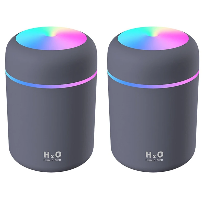 

2X 300ML USB Air Humidifier Aroma Essential Oil Diffuser With Romantic Lamp Mist Maker Humidifiers For Home Gray